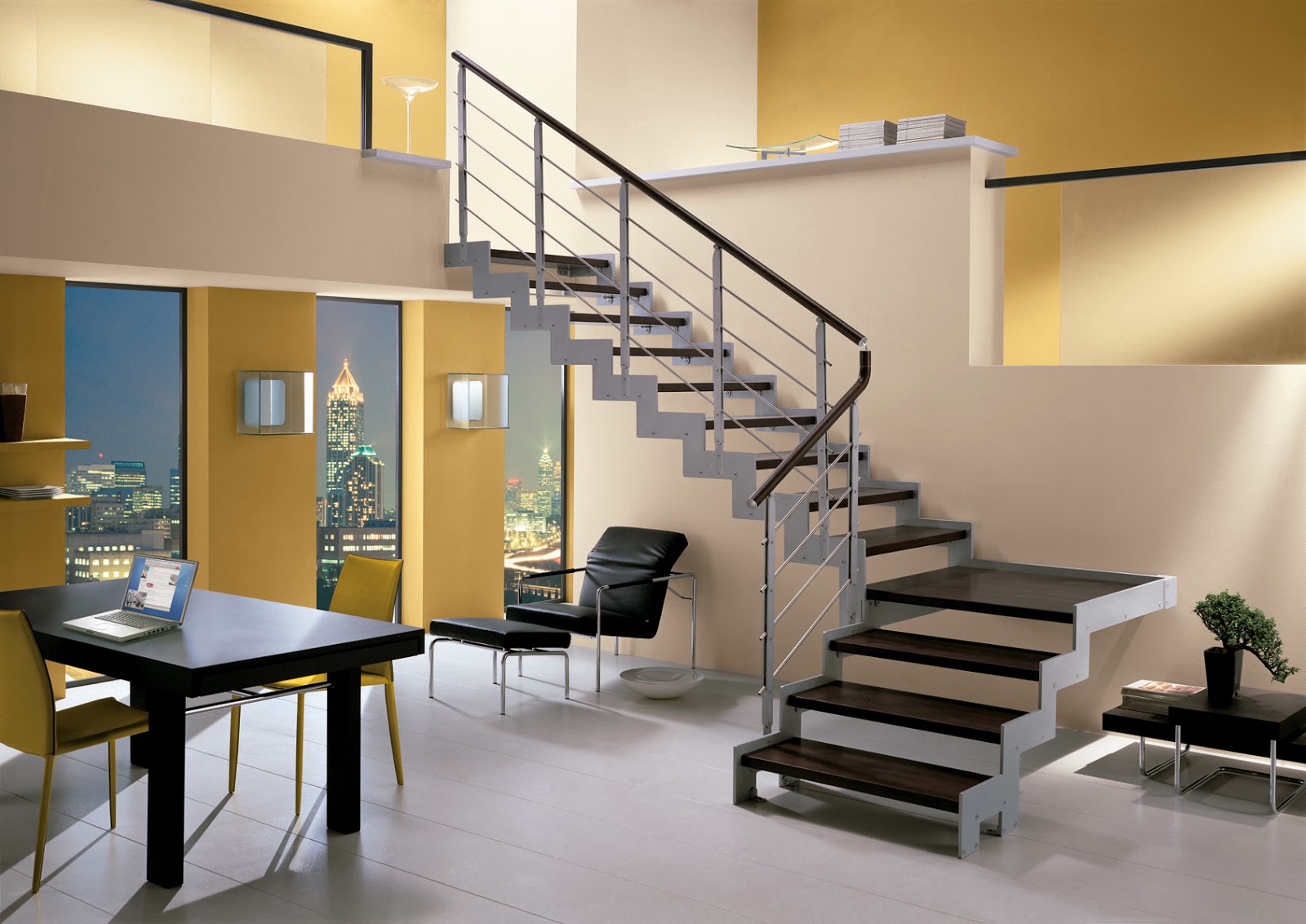 Escada com dois lance e um patamar  Estrutura de telhado, Interiores de  casas, Escadas metalicas